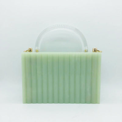 Bolso Clutch Cuadrado Pequeño con Rayas Verticales y Asa Transparente - Image 8