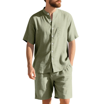 Traje de Lino Americano para Hombre - Dos Piezas Cuello Mao Playa Verano - Image 12