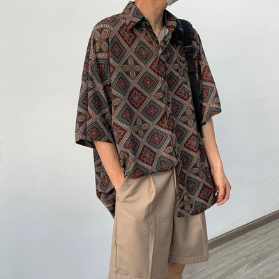 Camisa Floral Retro Holgada de Manga Larga para Hombre - Image 3