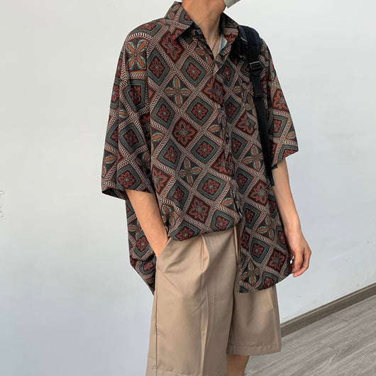 Camisa Floral Retro Holgada de Manga Larga para Hombre - Image 3