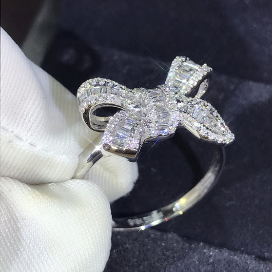 Anillo de Diamante Simulado con Moño - Joya de Lujo y Elegancia para Novia - Image 14