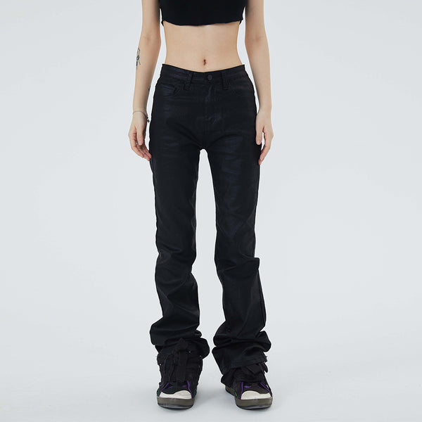 Jeans Negros Rectos Vintage con Acabado Encerado