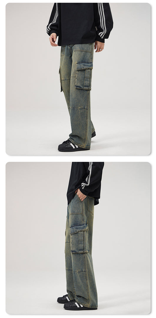 Pantalones Vaqueros Vintage Estilo Americano con Múltiples Bolsillos - Image 13
