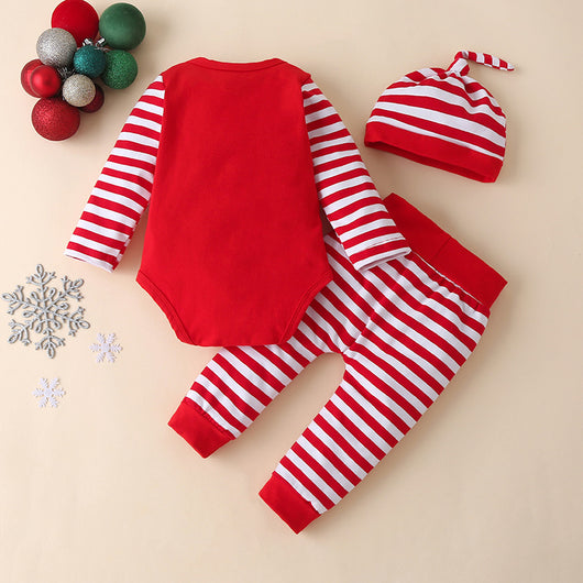 Conjunto de Tres Piezas Navideño a Rayas con Gorro para Bebé - Image 2