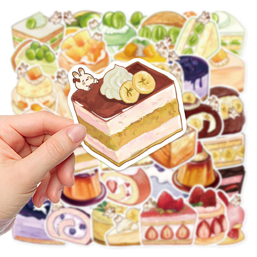 Hand holding a strawberry shortcake sticker with a tiny bunny, part of a 40-piece set of cute cartoon dessert stickers. - Image 13