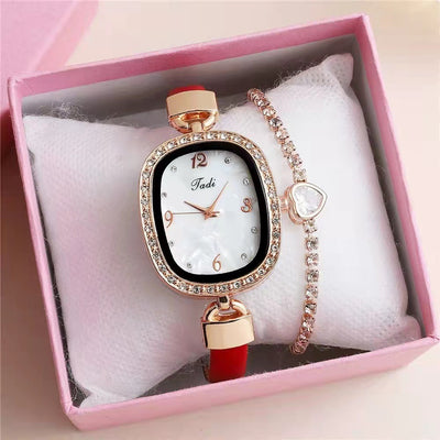 Conjunto Reloj Pulsera Mujer Cuarzo con Cinturón Mármol y Cristales - Image 9