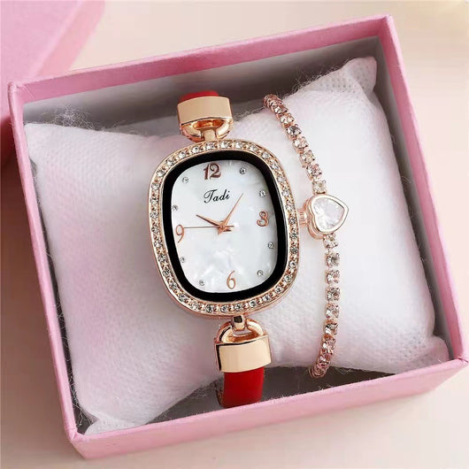 Conjunto Reloj Pulsera Mujer Cuarzo con Cinturón Mármol y Cristales - Image 9