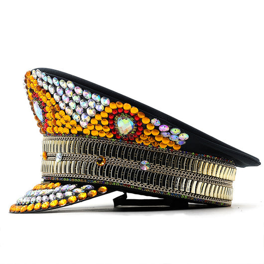 Gorro Plano Dorado con Diamantes para Fiestas y Carnavales - Image 3