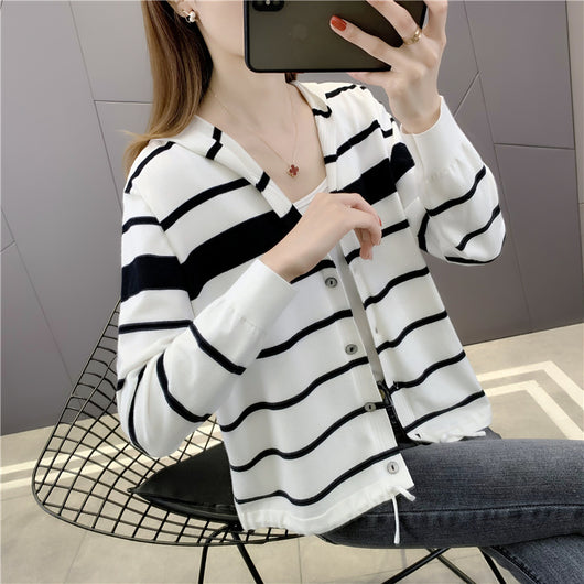 Cardigan Suelto Rayas con Capucha para Mujer - Image 7