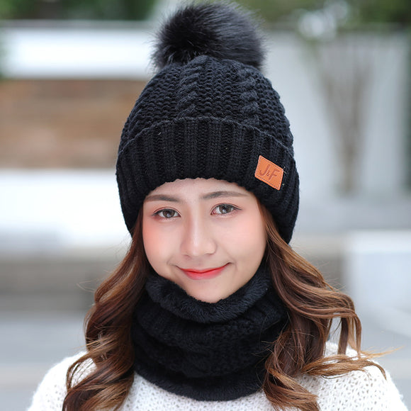 Conjunto de Gorro y Bufanda Bib Tejido para Damas Invierno