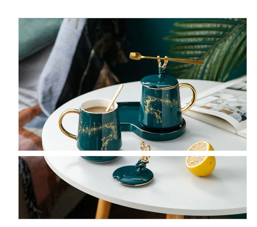 Taza de Pareja Grande con Tapa y Cuchara - Diseño Creativo para Café - Image 10