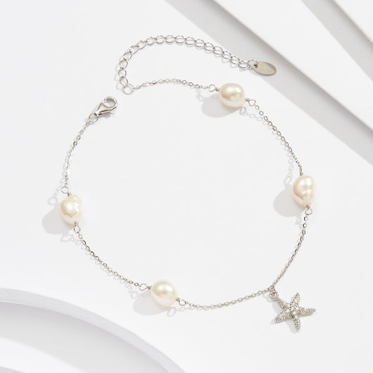 Tobillera de Plata 925 con Estrella de Mar y Perla - Estilo Playa - Image 8