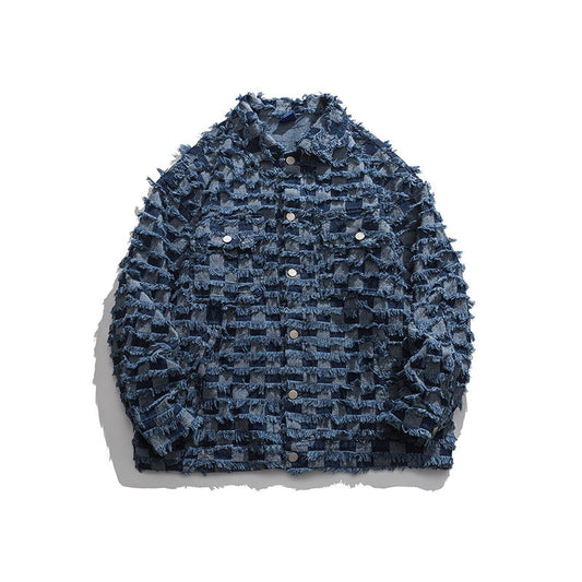 Chaqueta de Mezclilla a Cuadros con Cuello de Borrega