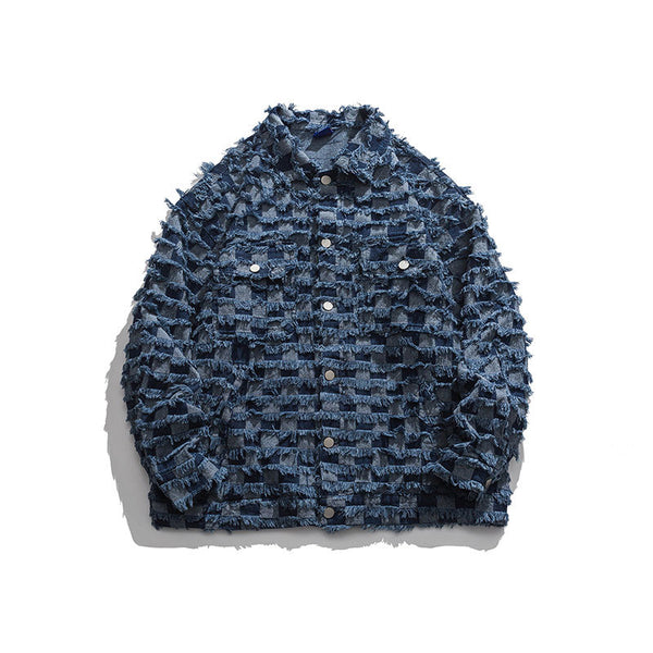 Chaqueta de Mezclilla a Cuadros con Cuello de Borrega