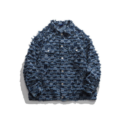 Chaqueta de Mezclilla a Cuadros con Cuello de Borrega