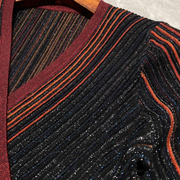 Vestido Otoñal Cintura Alta Rayas Arcoíris Degradado