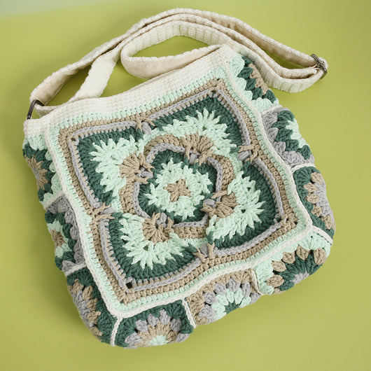Bolso Bandolera Tejido a Mano Estilo Bohemio Cuadros Abuela - Image 4