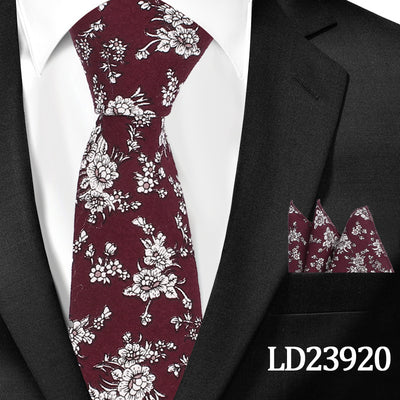 Corbata Casual de Algodón con Estampado Floral 6cm + Pañuelo de Bolsillo - Image 50