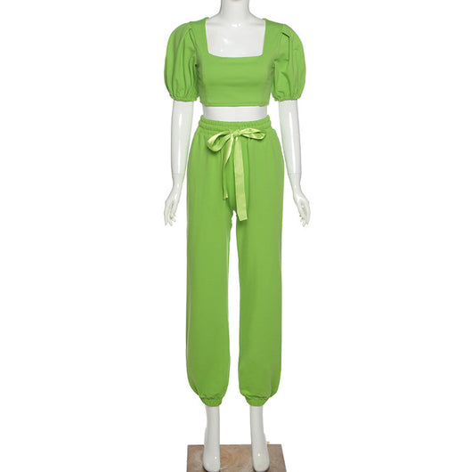 Conjunto Casual Elegante: Blusa con Mangas Farol y Pantalón Talle Alto - Image 4