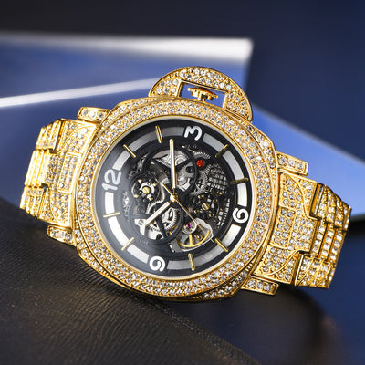 Reloj Mecánico Hombre Diamante Completo Fondo Hueco Luminoso - Image 7