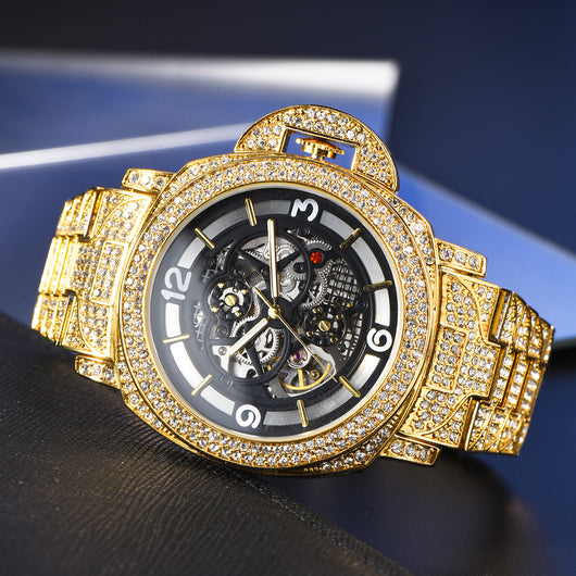 Reloj Mecánico Hombre Diamante Completo Fondo Hueco Luminoso - Image 7