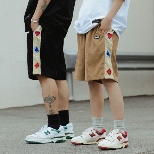 Shorts de Pana Retro con Bordados Estilo Europeo y Americano
