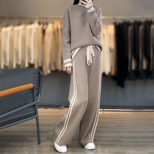 Conjunto de Pantalón Ancho y Suéter Tejido en Lana - Estilo Casual Relajado