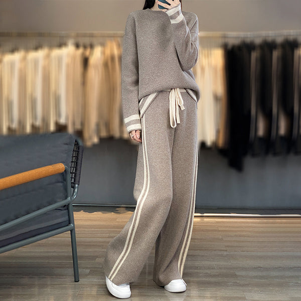 Conjunto de Pantalón Ancho y Suéter Tejido en Lana - Estilo Casual Relajado