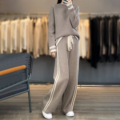 Conjunto de Pantalón Ancho y Suéter Tejido en Lana - Estilo Casual Relajado