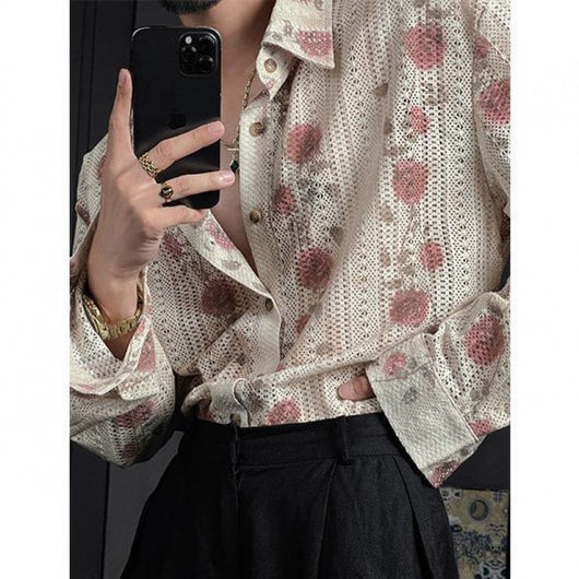 Camisa Manga Larga Floral Calada para Hombre - Image 6