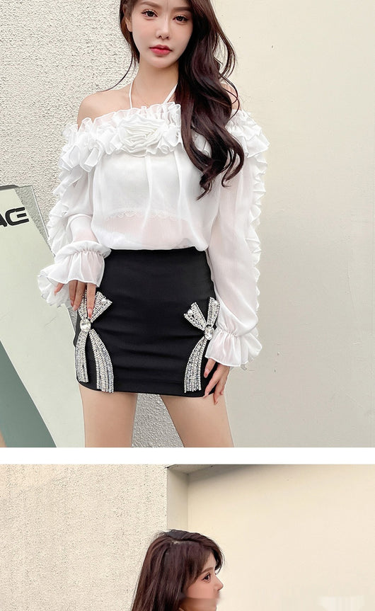 Blusa Chiffon Hombros Descubiertos Manga Larga - Image 10