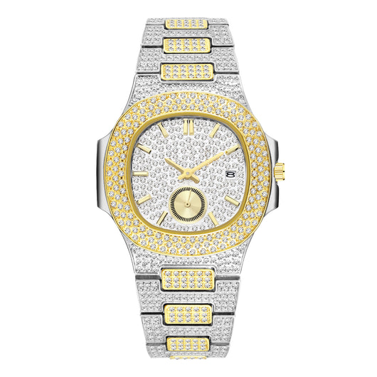 Reloj de Cuarzo para Hombre Dorado con Diamantes Completos - Lujo Hip Hop - Image 6