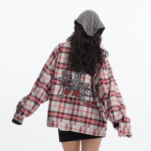 Camisa Tipo Jacket a Cuadros Holgada de Manga Larga Unisex - Image 19