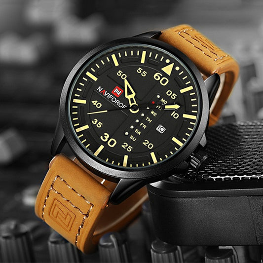 Reloj Deportivo Militar NAVIFORCE para Hombre - Cuarzo con Calendario y Correa de Cuero