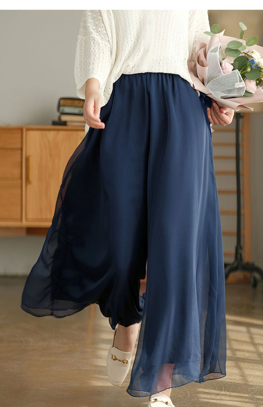 Pantalones Anchos de Cintura Alta en Malla y Gasa - Comodidad Elegante - Image 26