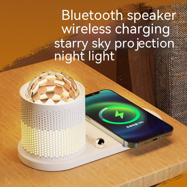 Parlante Bluetooth con Cargador Inalámbrico y Lámpara Nocturna Cielo Estrellado
