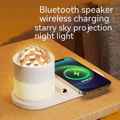 Parlante Bluetooth con Cargador Inalámbrico y Lámpara Nocturna Cielo Estrellado