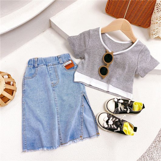 Falda Denim Infantil Bicolor de Manga Corta - Image 5