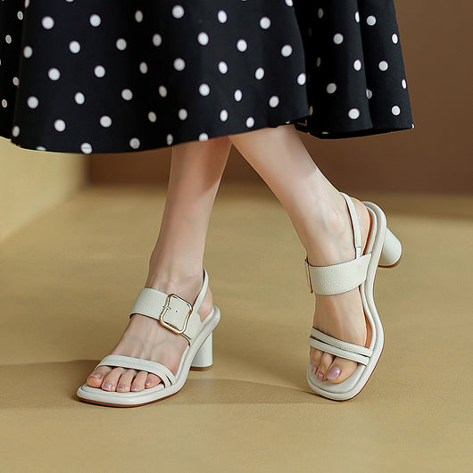 Sandalias de Cuero para Mujer con Punta Cuadrada - Comodidad de Verano