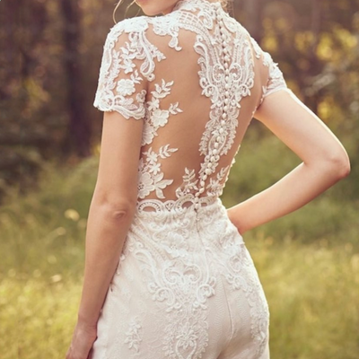 Traje Jumpsuit de Novia Elegante Manga Corta - Image 3