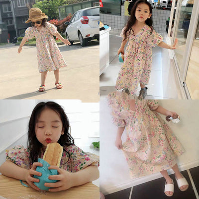 Vestido Princesa Floral Estilo Coreano para Niña - Ropa de Verano