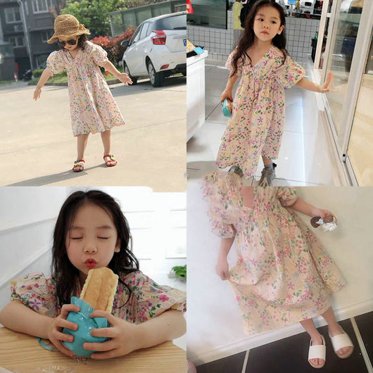 Vestido Princesa Floral Estilo Coreano para Niña - Ropa de Verano