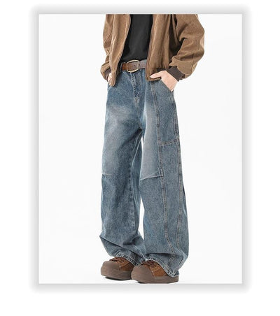 Pantalones Vaqueros Holgados Retro con Pliegues Lavados para Hombre - Image 20