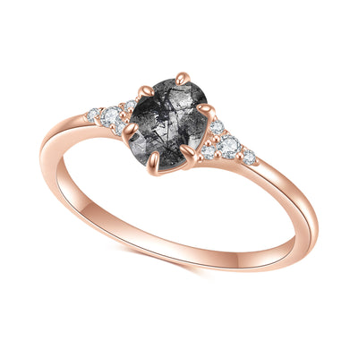 Anillo de Plata 925 con Cristal Negro y Gema de Oro Rosado - Image 2