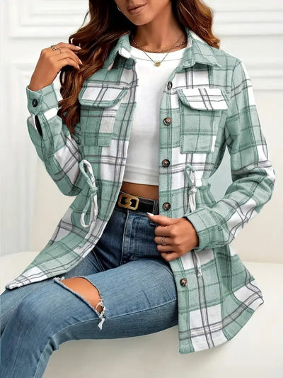 Camisa de Franela a Cuadros para Mujer - Manga Larga Casual - Image 9