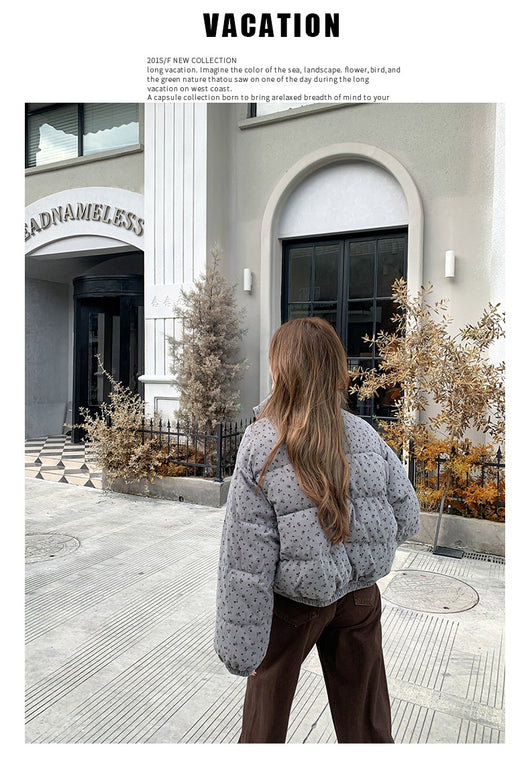 Abrigo Acolchado Estilo Universitario Coreano con Flores - Chaqueta de Algodón Grueso - Image 11