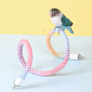 Bright green 150cm spiral rope bird perch with a metal clip, designed for climbing and perching in bird cages. - Image 21