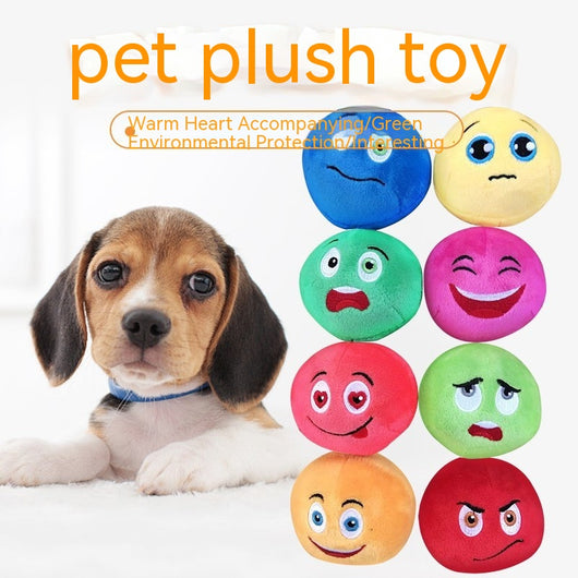 Colorful pet cat and dog toys, round balls with cartoon faces, packaged in a clear drawstring bag with cactus print. - Image 6