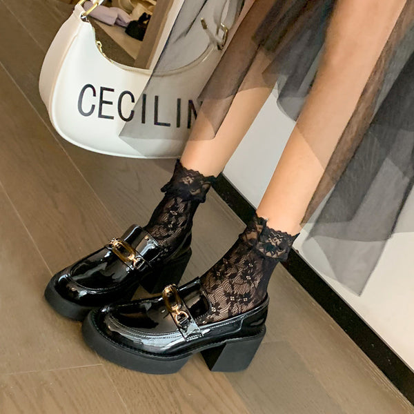Zapatos Mary Jane Tacón Alto Punta Cuadrada Estilo Hepburn