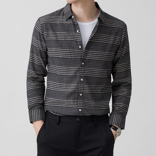 Camisa Lino Rayas Manga Larga Casual Ejecutiva para Hombre
